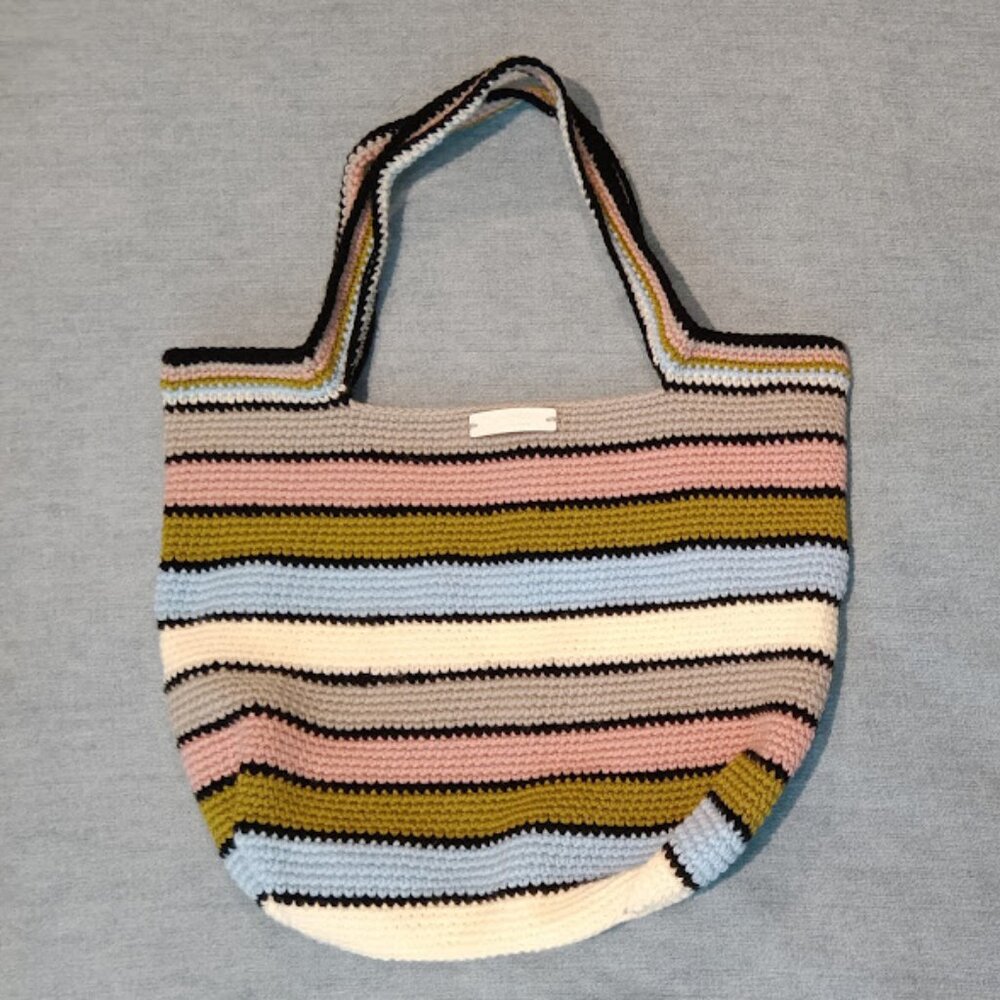 Handmade Limited Edition Crochet Tote Bag Purse Striped Double Handle Book Bag